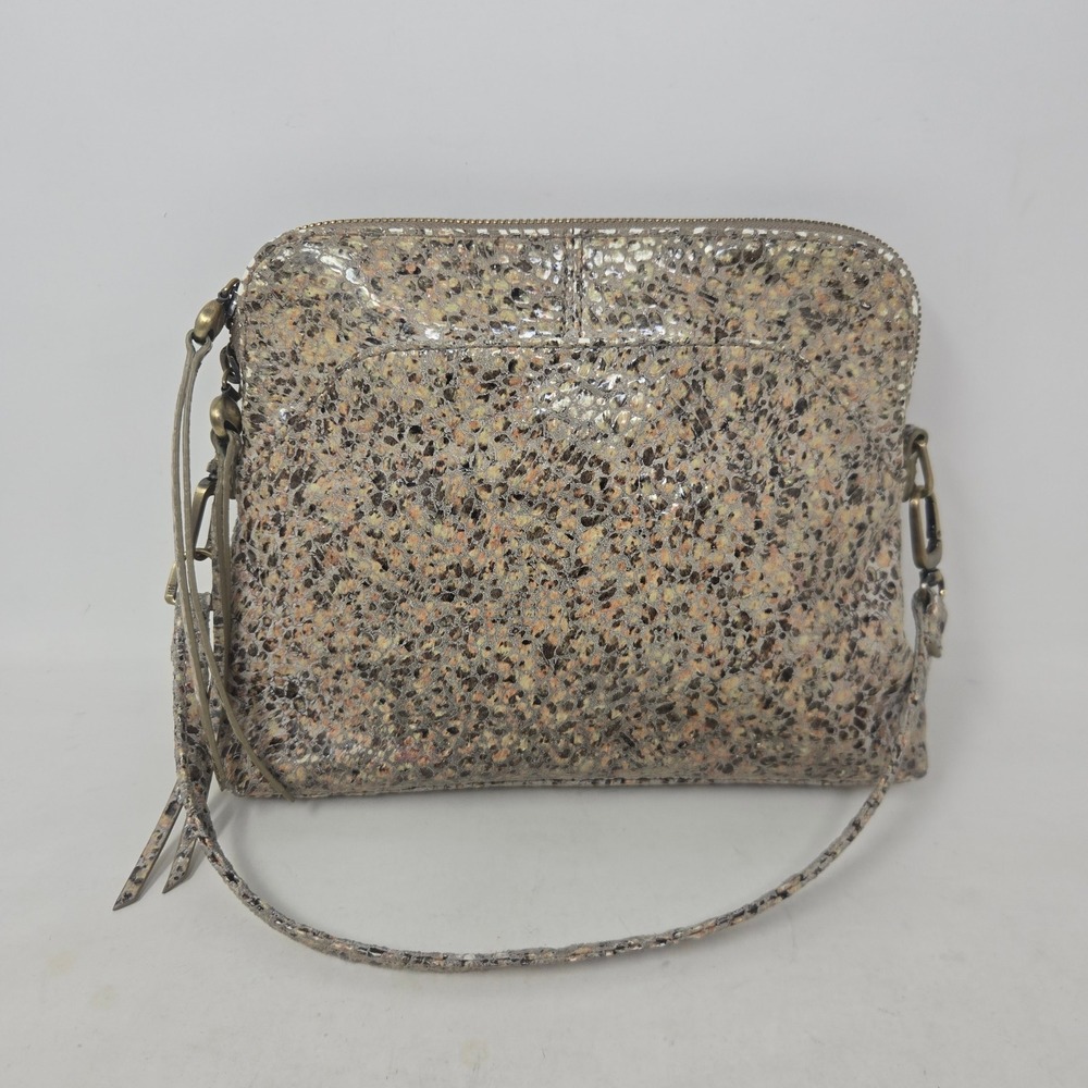 Hobo The Original Metallic Snakeskin Embossed Leather Crossbody Bag Gold Tan